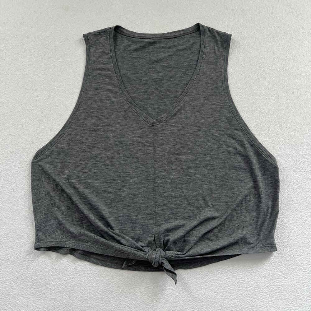 Lululemon Women Heathered Black Gray V-Neck Front Tie Knot Gonna Fly Tank Top 10